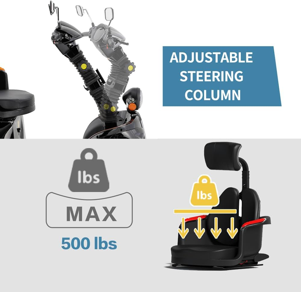 GlowSpark 1000W All-Terrain Mobility Scooter: 500lb Capacity (Black)