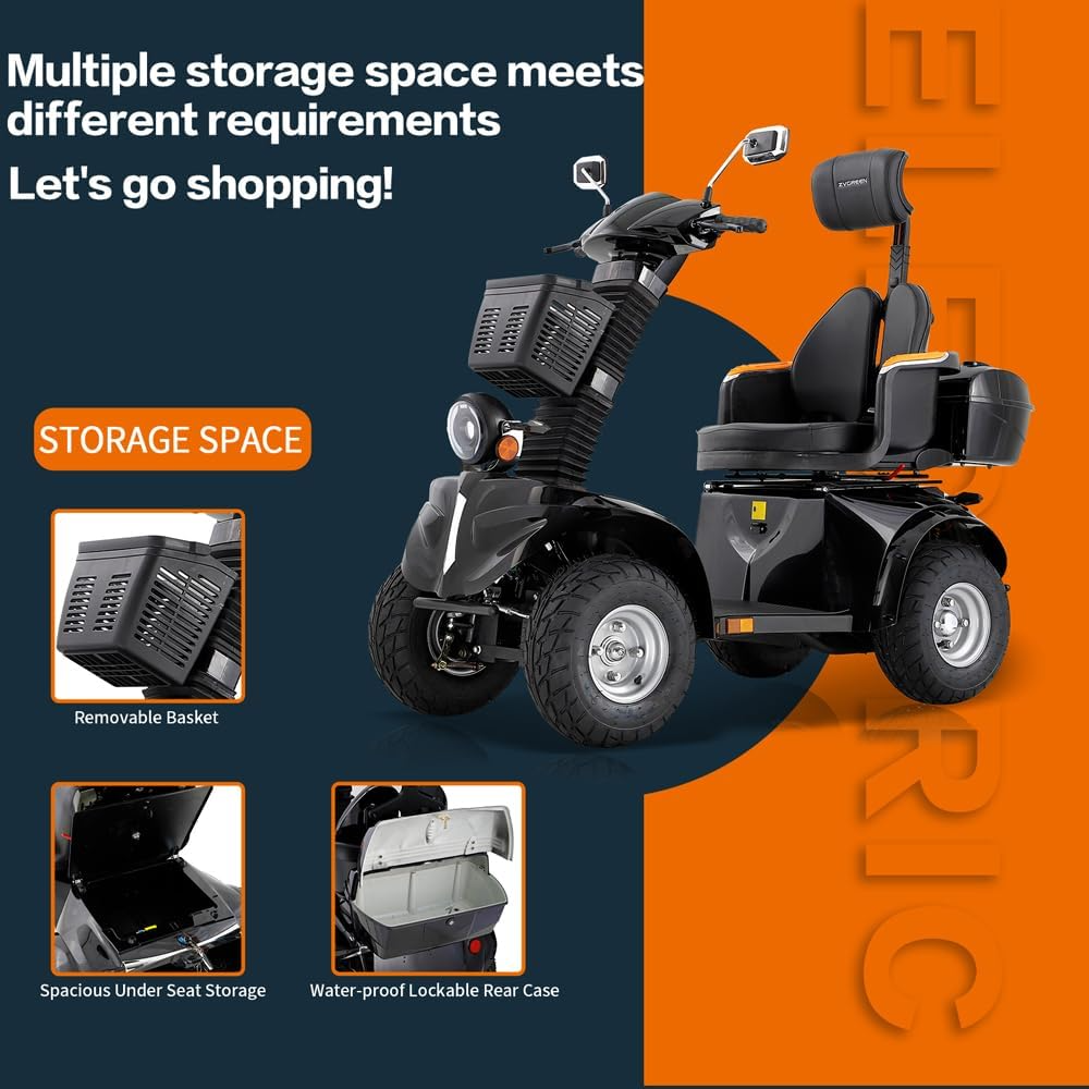 GlowSpark 1000W All-Terrain Mobility Scooter: 500lb Capacity (Black)
