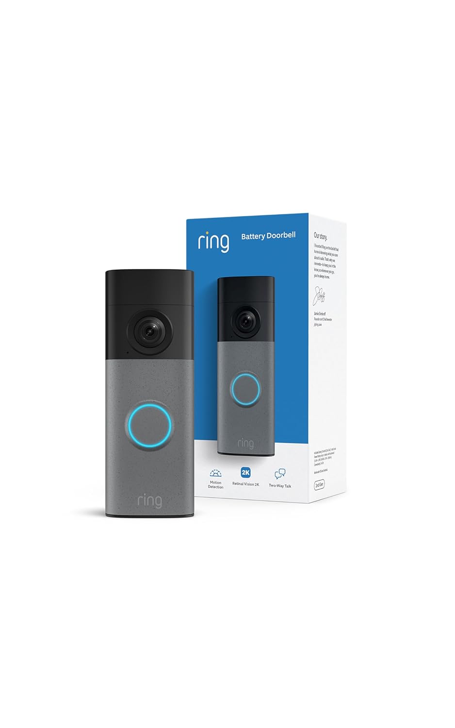 Ring Battery Doorbell (Latest Model): Retinal 2K Wireless Video Doorbell with 6x Enhanced Zoom (Speckled Gray)