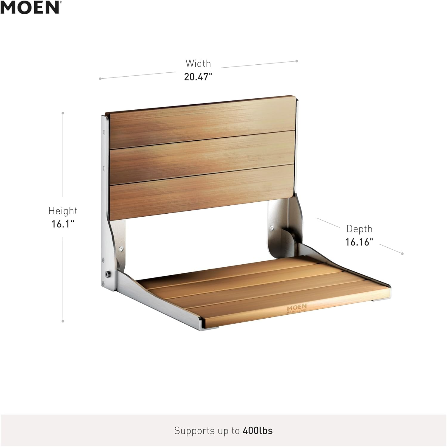 Moen Home Care Teak Shower Bench: Wall-Mount Foldable Seat (400lb)