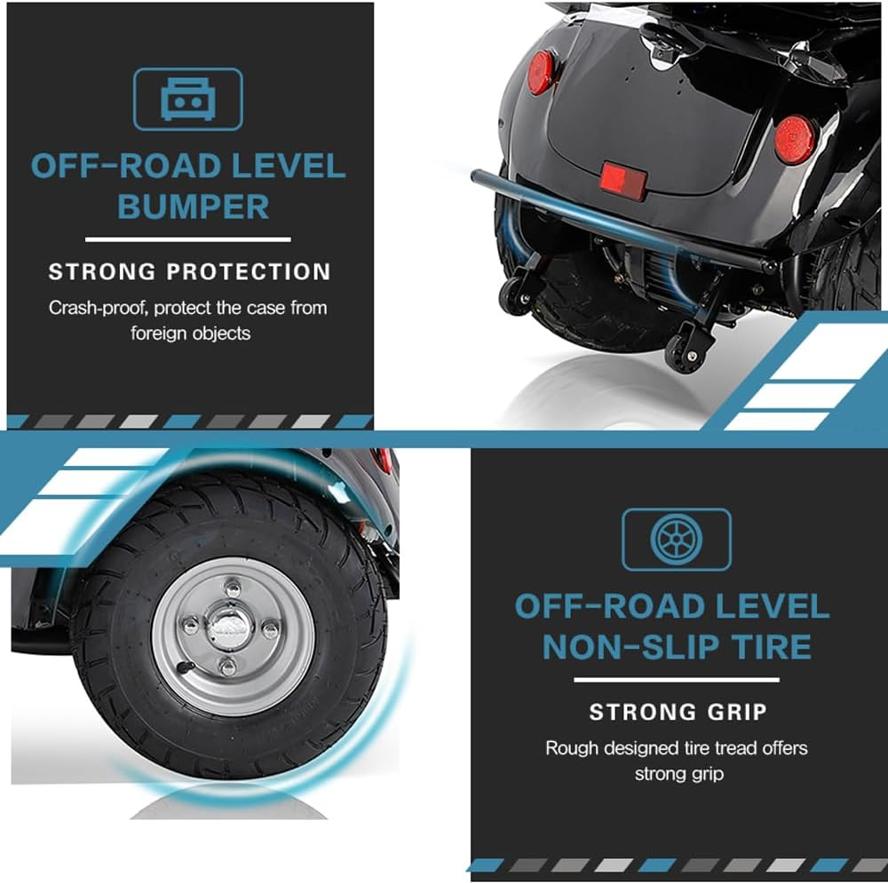 GlowSpark 1000W All-Terrain Mobility Scooter: 500lb Capacity (Black)