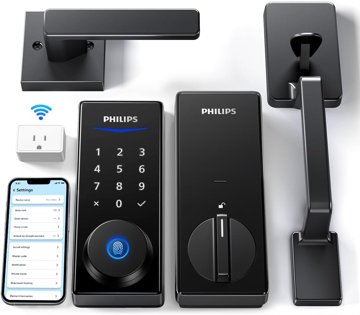 Philips Wi-Fi Smart Lock with Handle: Fingerprint, Keypad & App Entry (Deadbolt Set)