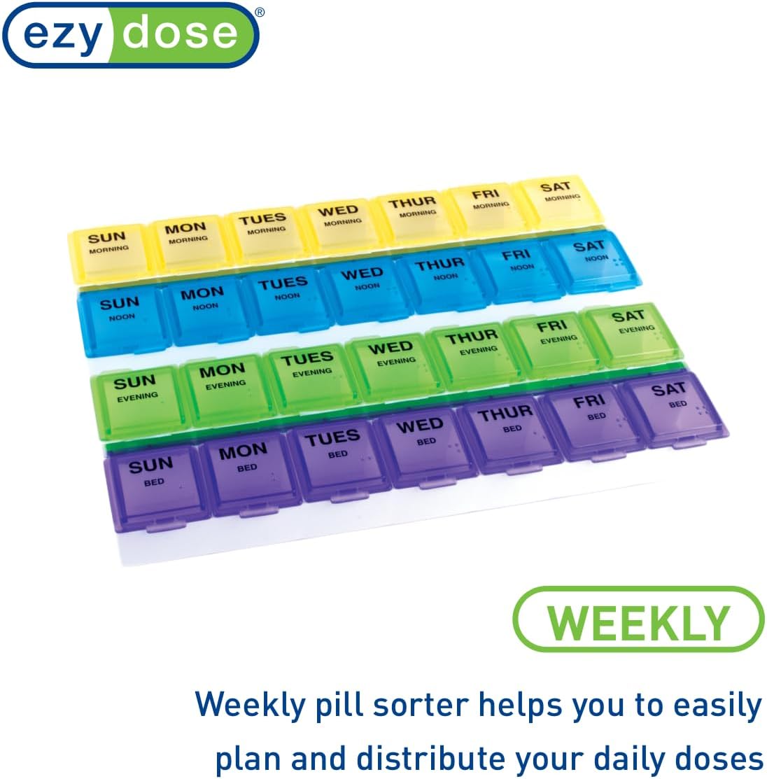 EZY DOSE Weekly Pill Organizer: 7-Day / 4-Times-a-Day Medicine & Supplement Planner