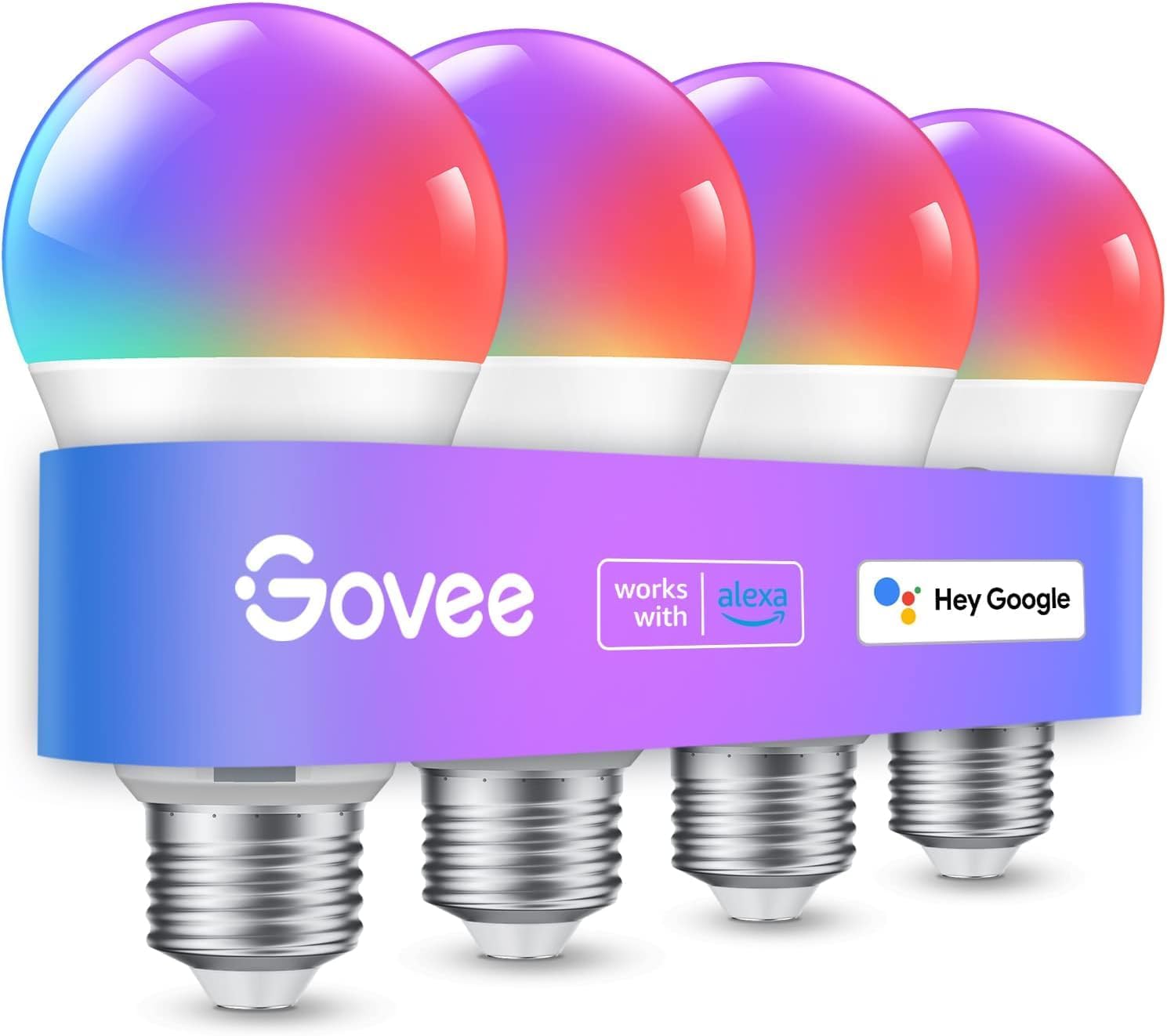 Govee Smart Light Bulbs (4 Pack): WiFi & Bluetooth Color Changing A19 LED, Alexa & Google Assistant Compatible