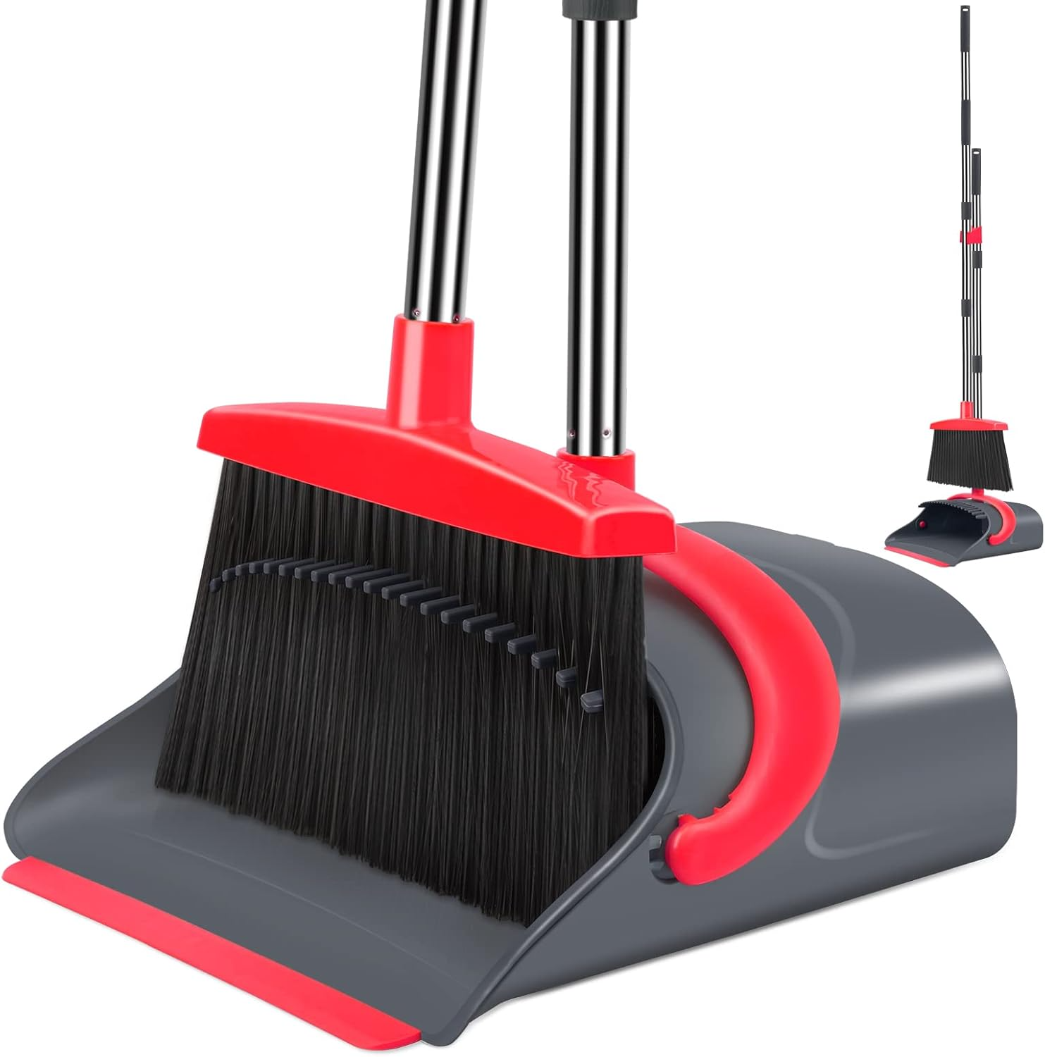 Ivandar Broom and Dustpan Set: 50"-Long Handle Upright Combo (Red/Gray)