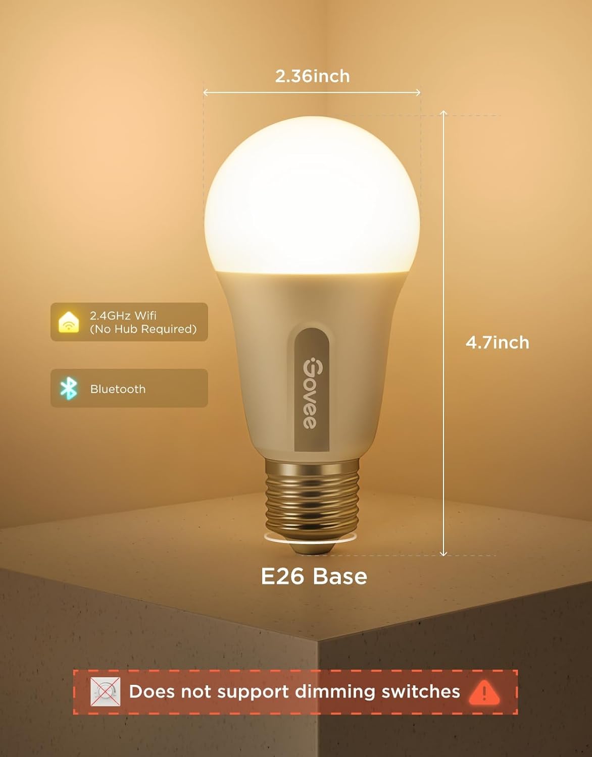 Govee Smart Light Bulbs (4 Pack): WiFi & Bluetooth Color Changing A19 LED, Alexa & Google Assistant Compatible