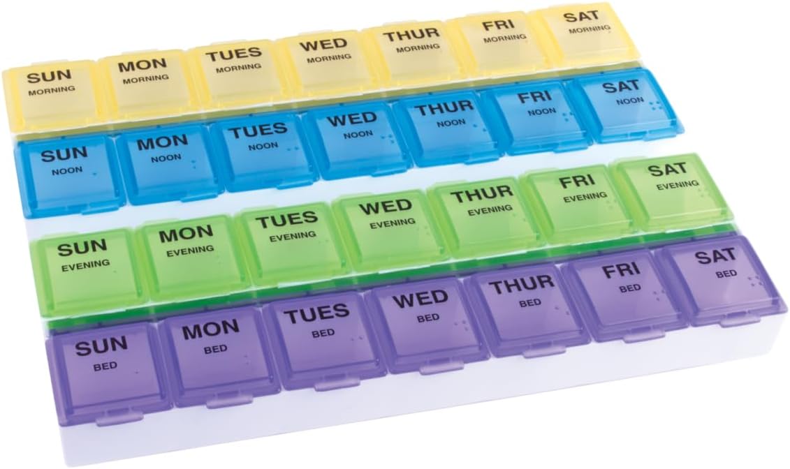 EZY DOSE Weekly Pill Organizer: 7-Day / 4-Times-a-Day Medicine & Supplement Planner