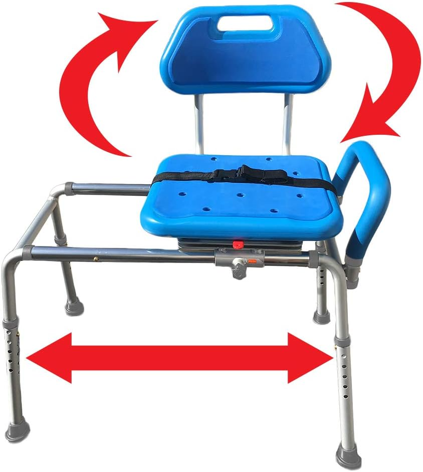 Gateway Premium Sliding Transfer Bench: Swivel Padded Shower Chair (Blue)