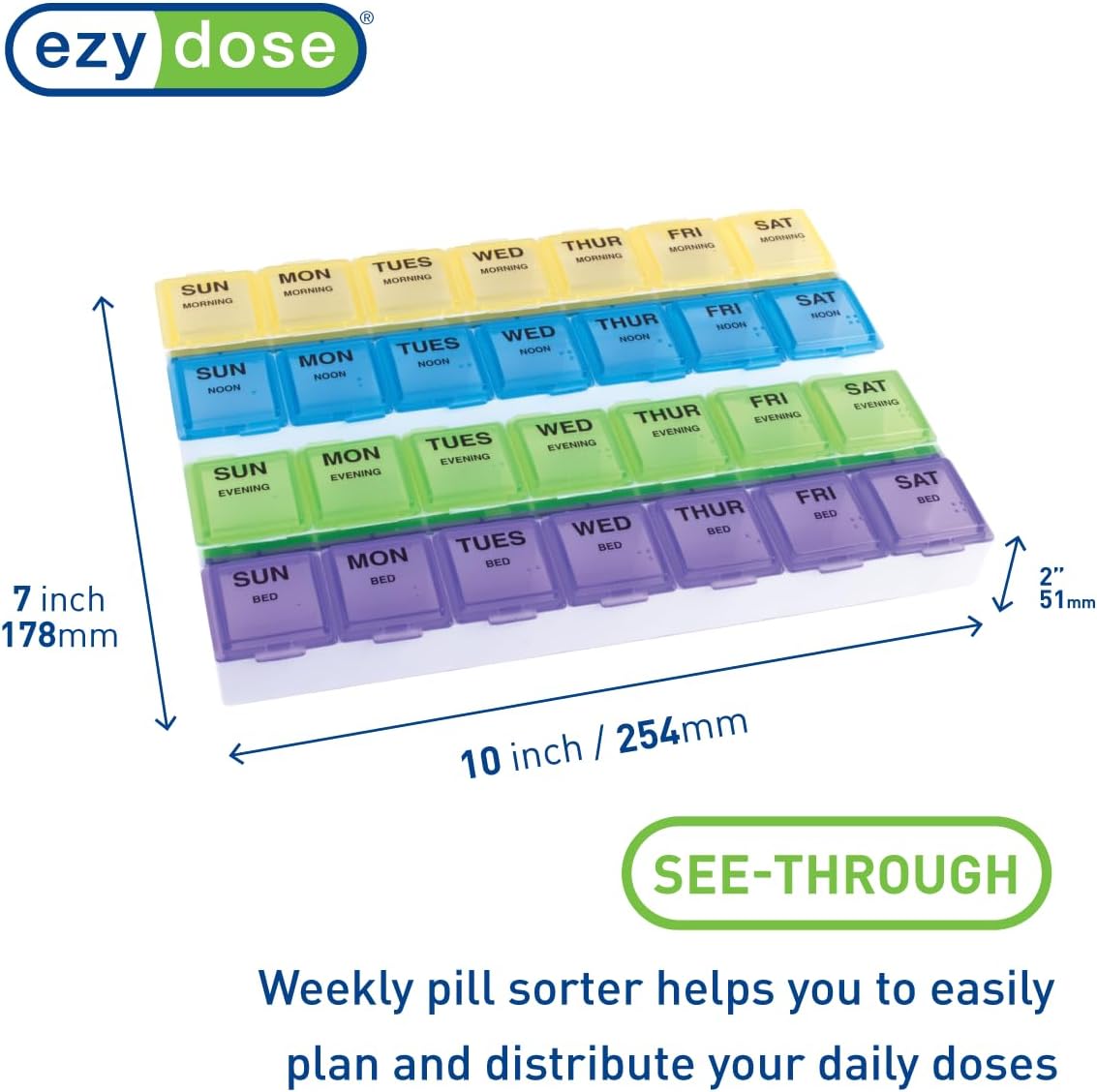 EZY DOSE Weekly Pill Organizer: 7-Day / 4-Times-a-Day Medicine & Supplement Planner