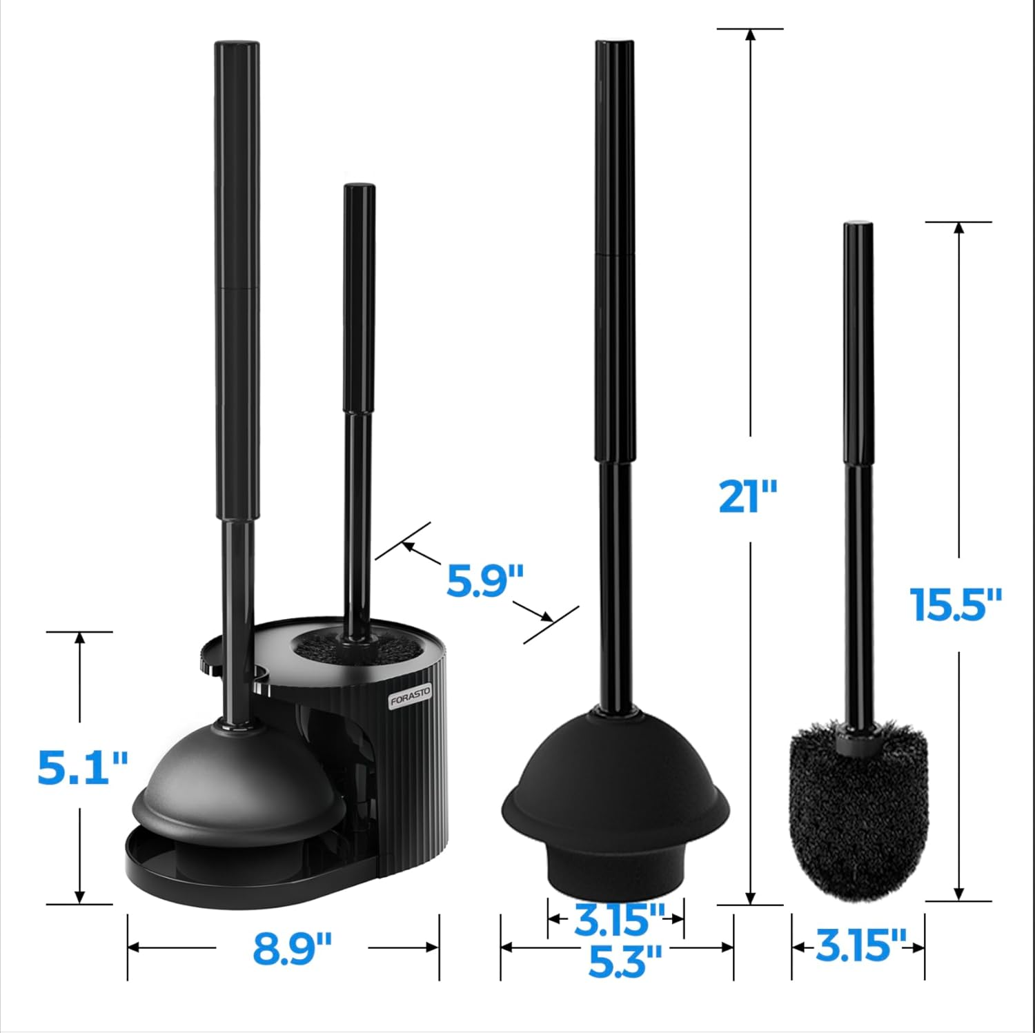 FORASTO 2-Pack Toilet Brush and Plunger Set: 2-in-1 Roman Column Design