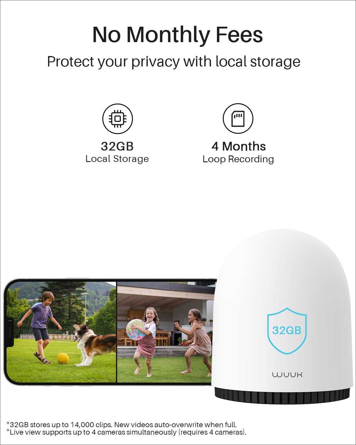 WUUK Wireless Cam Pro 2-Camera Kit: 2K Home Security System with 32GB Local Storage