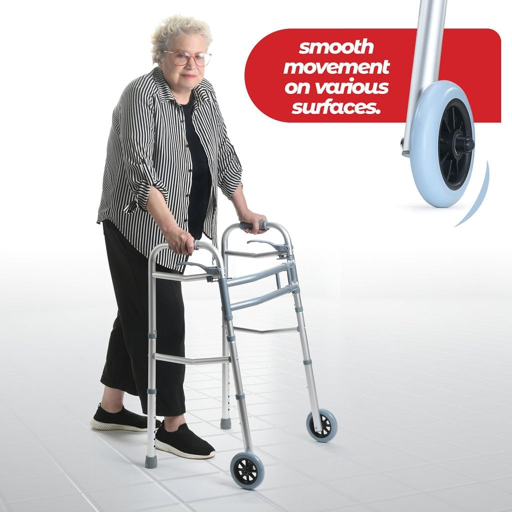 Medical King Folding Walker: Adjustable 2-Wheel Aluminum Mobility Aid