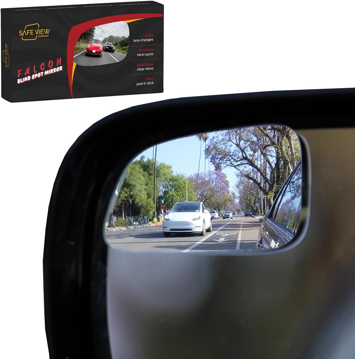 Safe View Falcon Blind Spot Mirrors: Real Convex Glass Peel & Stick (2-Pack)