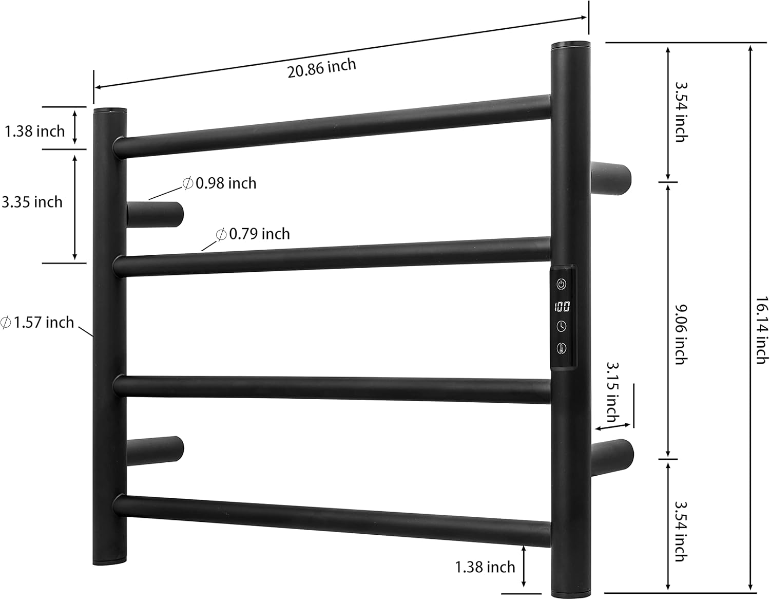 KEG Smart WiFi Electric Towel Warmer: Wall-Mounted Stainless Steel Rack (Matte Black)