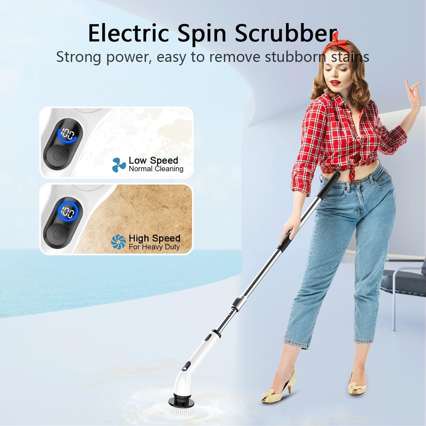 TUYU Electric Spin Scrubber: IPX7 Waterproof Cordless Bathroom & Shower Cleaner (Black)