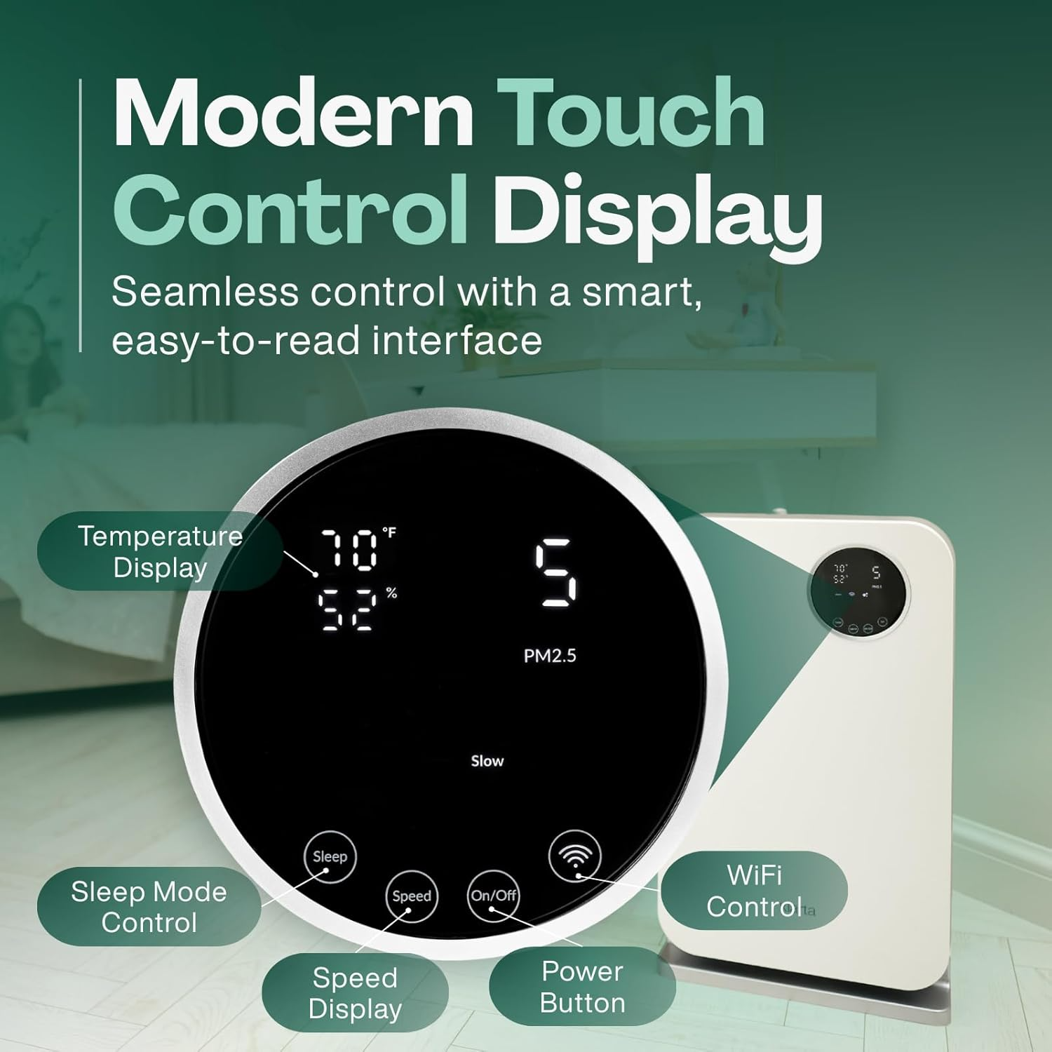 Klarta Forste Air Purifier: Smart WiFi Control & 1237 ft² HEPA Filtration (White)