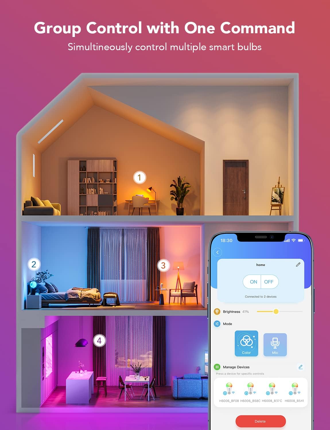 Govee Smart LED Light Bulbs (8-Pack): 1000LM 75W Equivalent WiFi & Bluetooth A19 RGBWW Bulbs