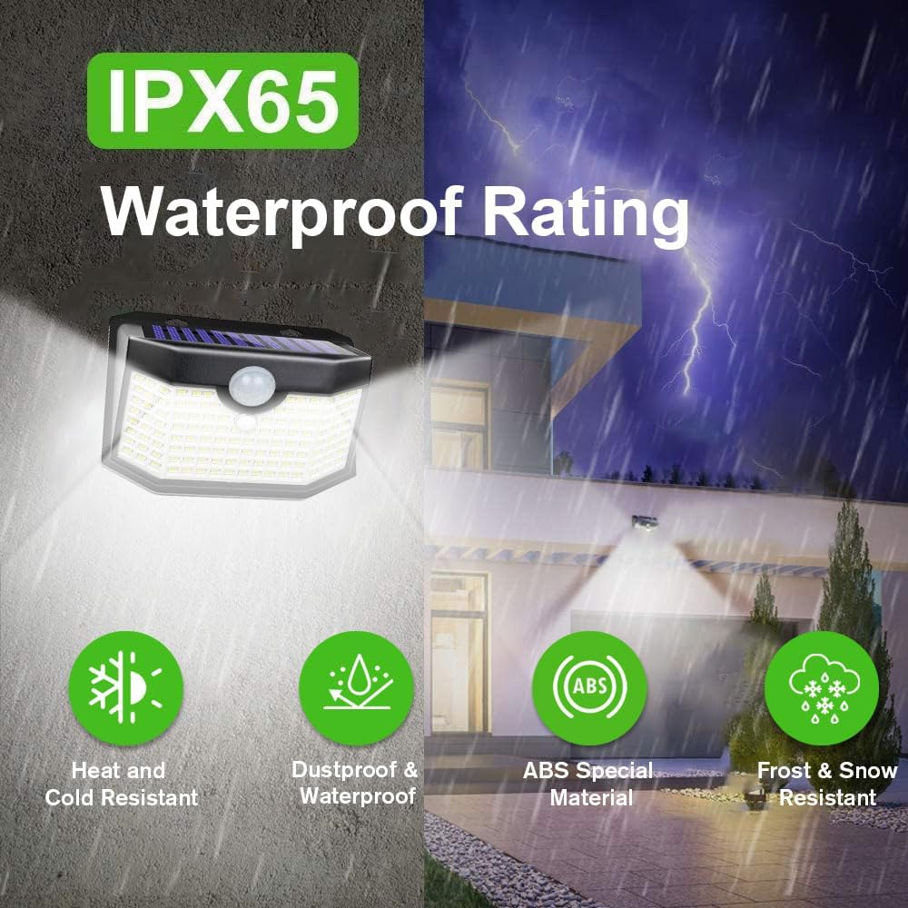 HMCITY 120 LED Outdoor Solar Motion Sensor Lights (6-Pack): IP65 Waterproof & 3 Lighting Modes (Daylight White)