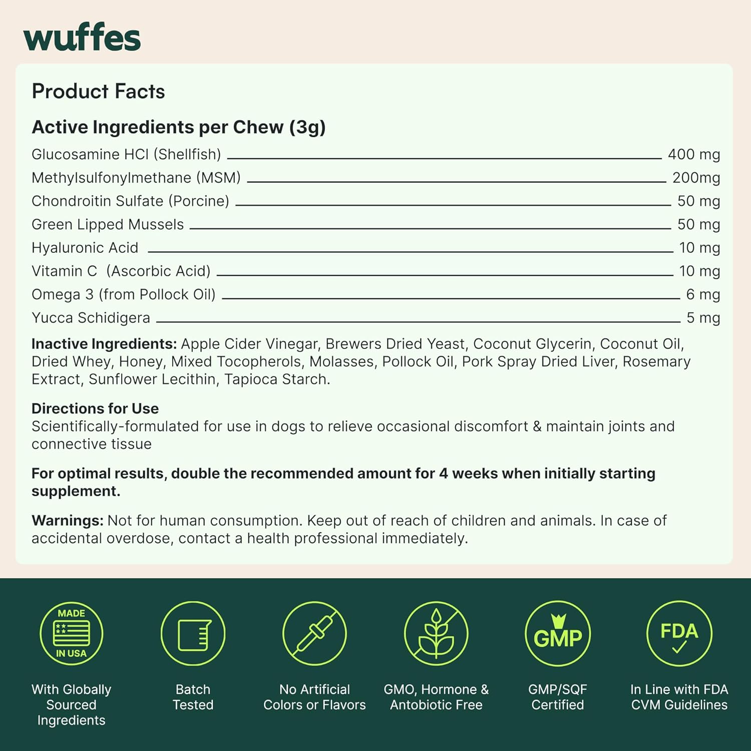 Wuffes Advanced Dog Hip and Joint Support: 60 Pork Flavored Soft Chews