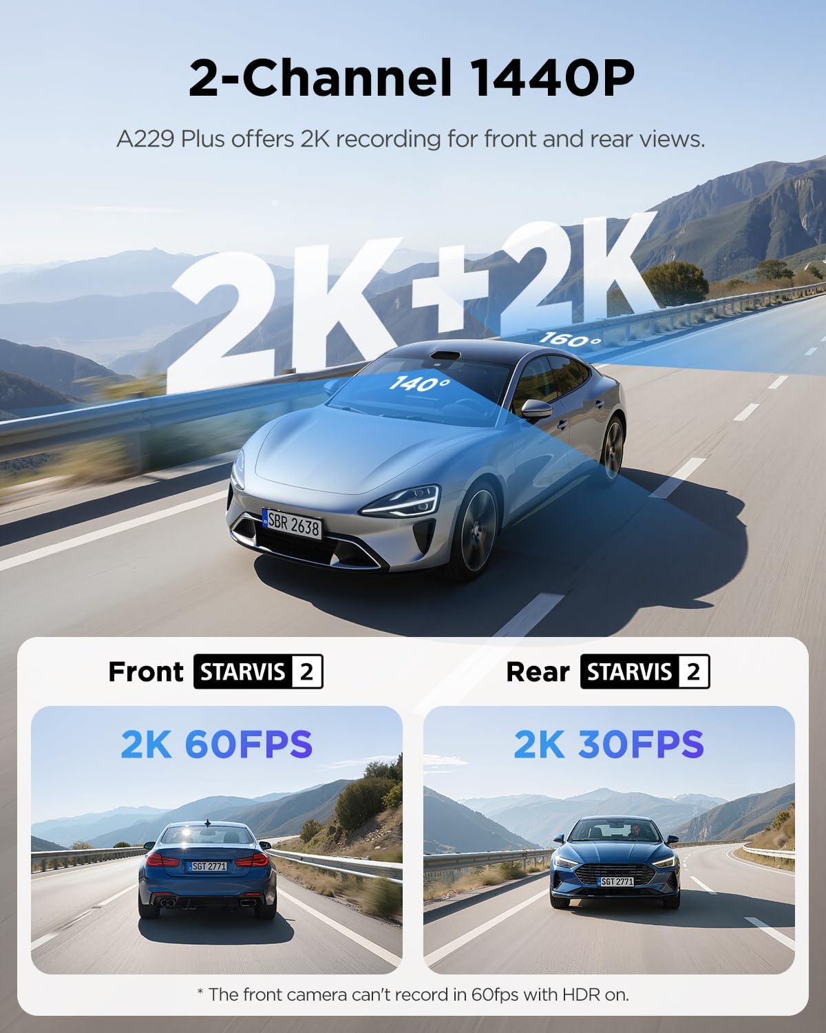 VIOFO A229 Plus Dual Dash Cam: 2K+2K QHD Front & Rear Sony STARVIS 2 Sensors