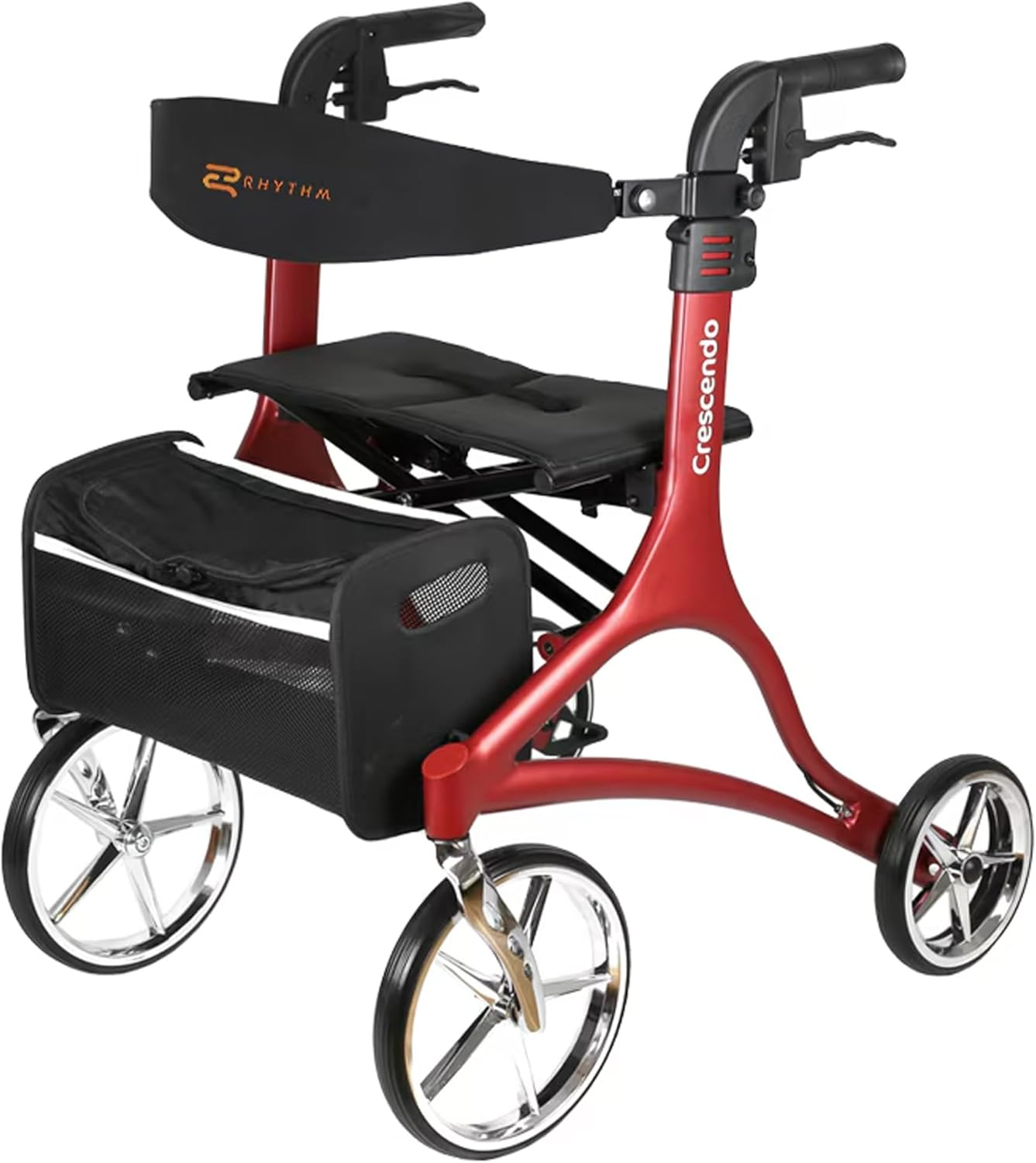 Rhythm Healthcare Crescendo Rollator: Adjustable 4-Wheel Walker (Red)