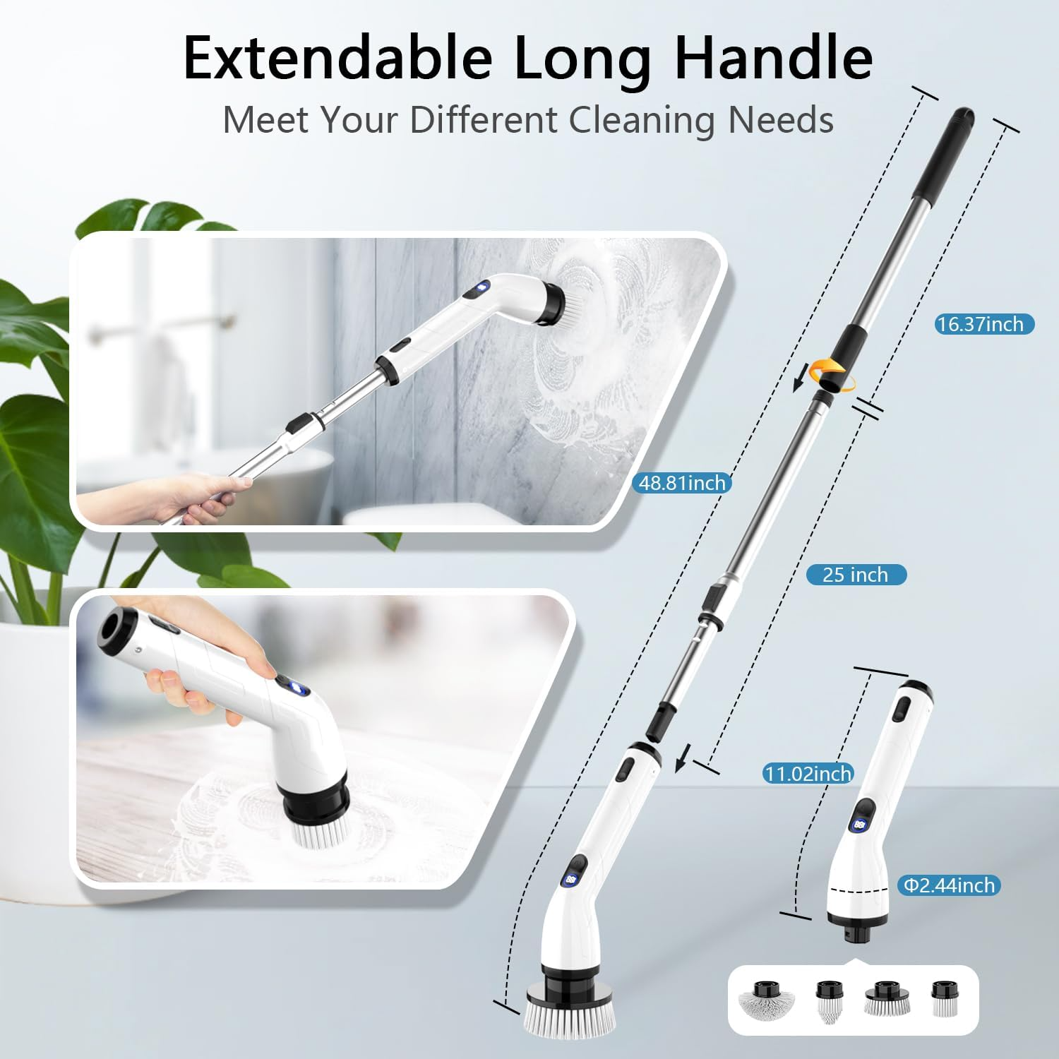 TUYU Electric Spin Scrubber: IPX7 Waterproof Cordless Shower Cleaner