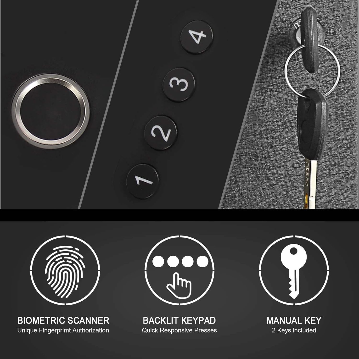 Biometric Slider Handgun Safe: Quick Access Fingerprint & PIN Gun Safe for Nightstand
