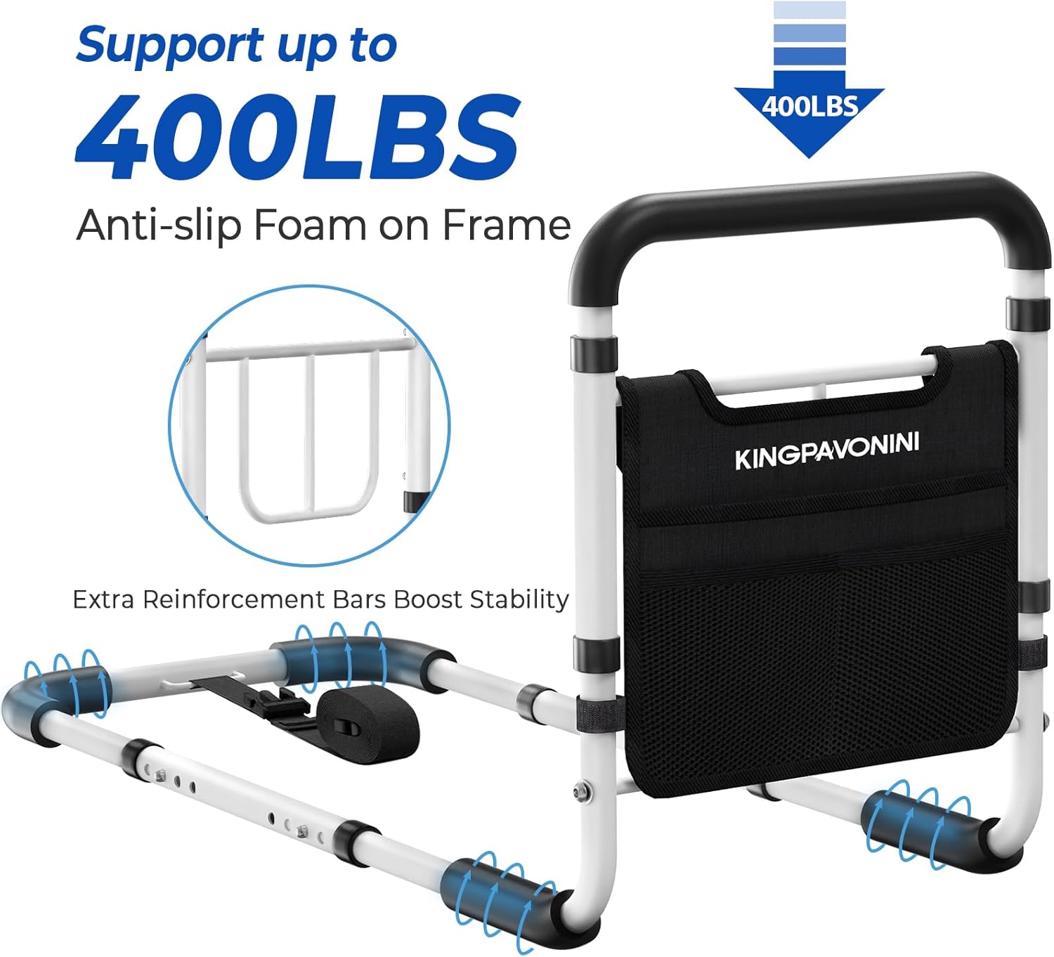 KingPavonini 2026 Upgrade Bed Rail for Seniors: ASTM Compliant, 400 lbs Load (White)