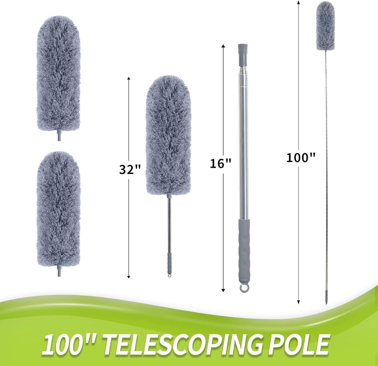 IVYROLL 100" Duster with Extension Pole: 2-Pack Bendable Microfiber Heads