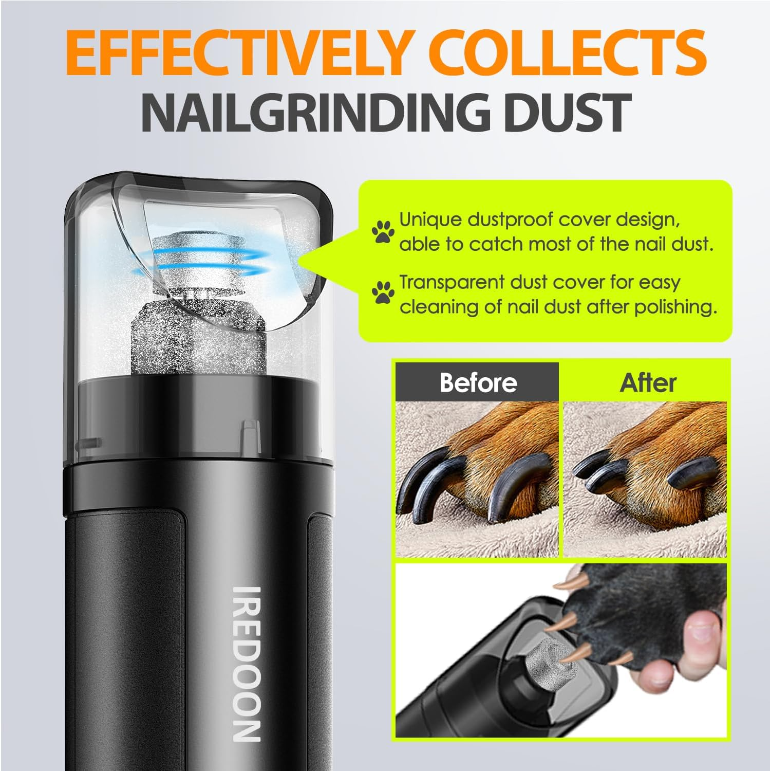 IREDOON Professional Dog Nail Grinder: 3-Speed Quiet Pet Grooming Tool (Black)