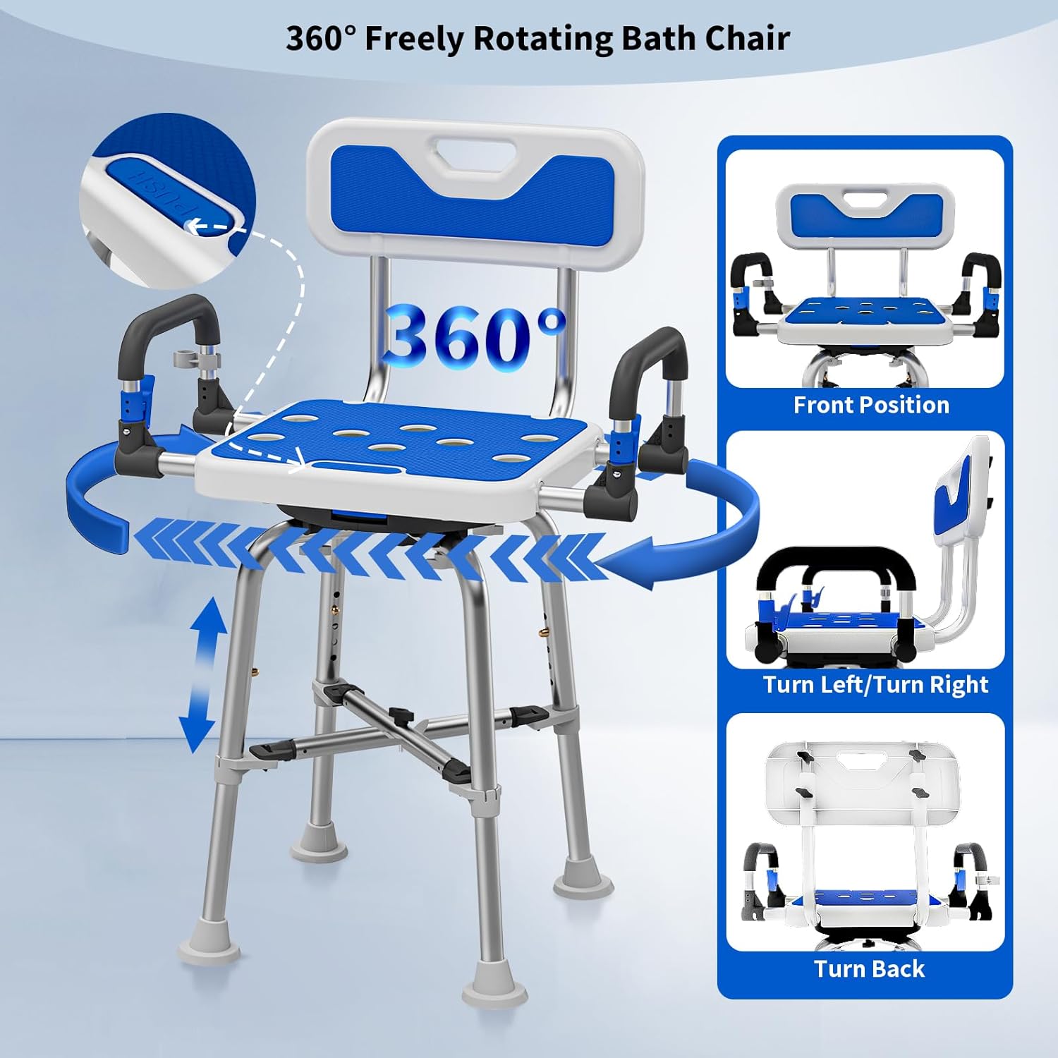 Drseats 360° Swivel Shower Chair: 550lbs Heavy Duty Bariatric Bath Seat with Padded Arms & Back