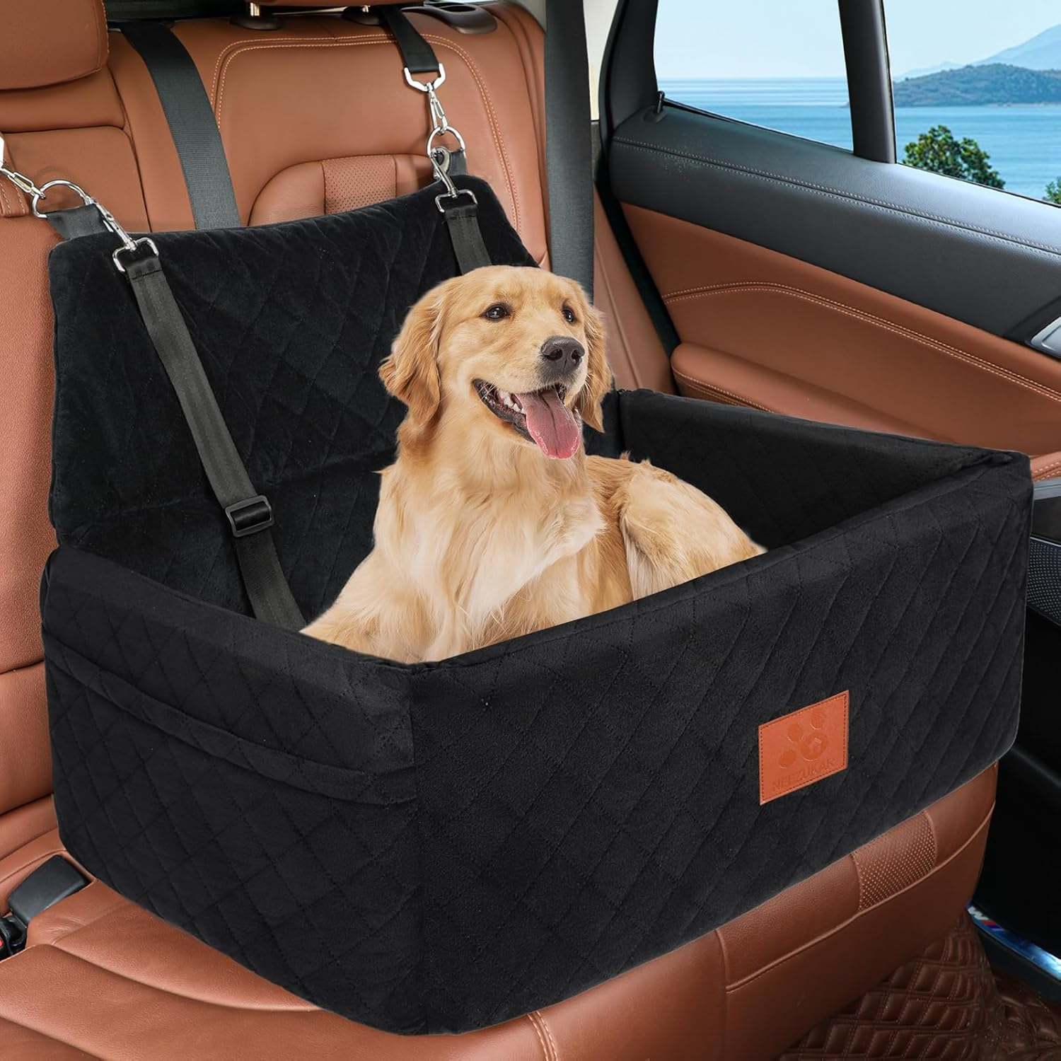 NEEZUKAR Large Dog Car Seat: Washable Booster Bed for Pets up to 55 lbs