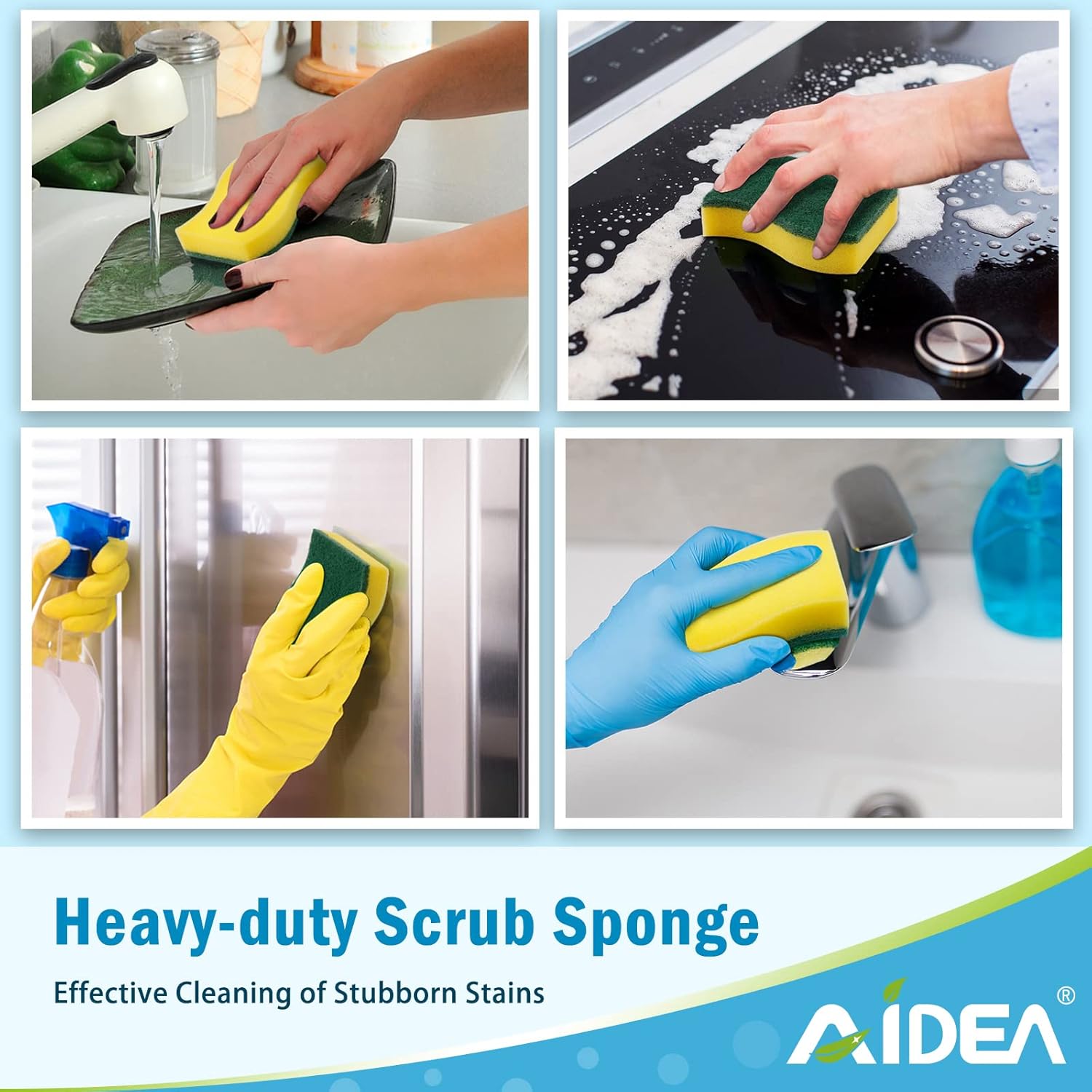 AIDEA Heavy Duty Kitchen Scrub Sponges (50-Pack): Odor-Free Dual-Sided S-Shape Dish Scrubber Bundle