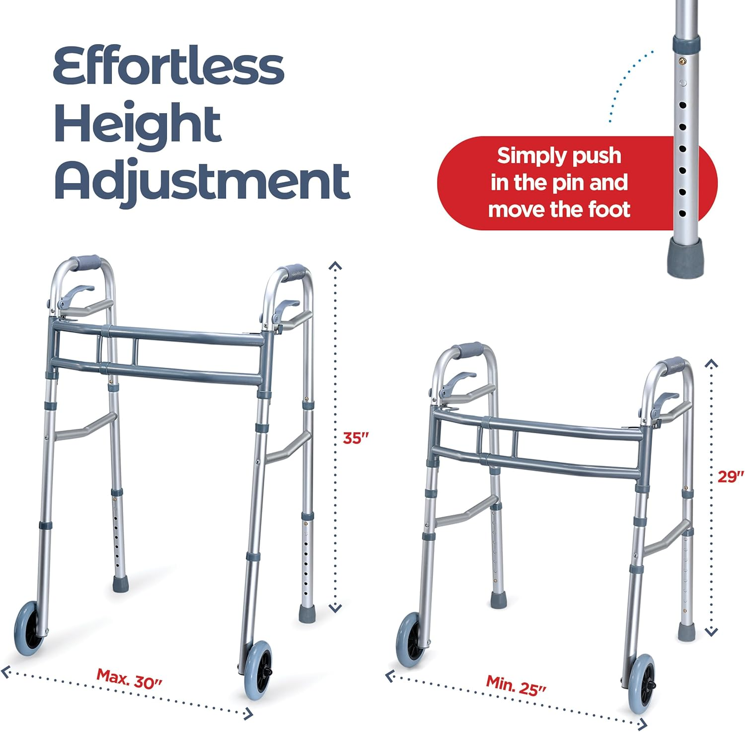 Medical King Folding Walker: Adjustable 2-Wheel Aluminum Mobility Aid