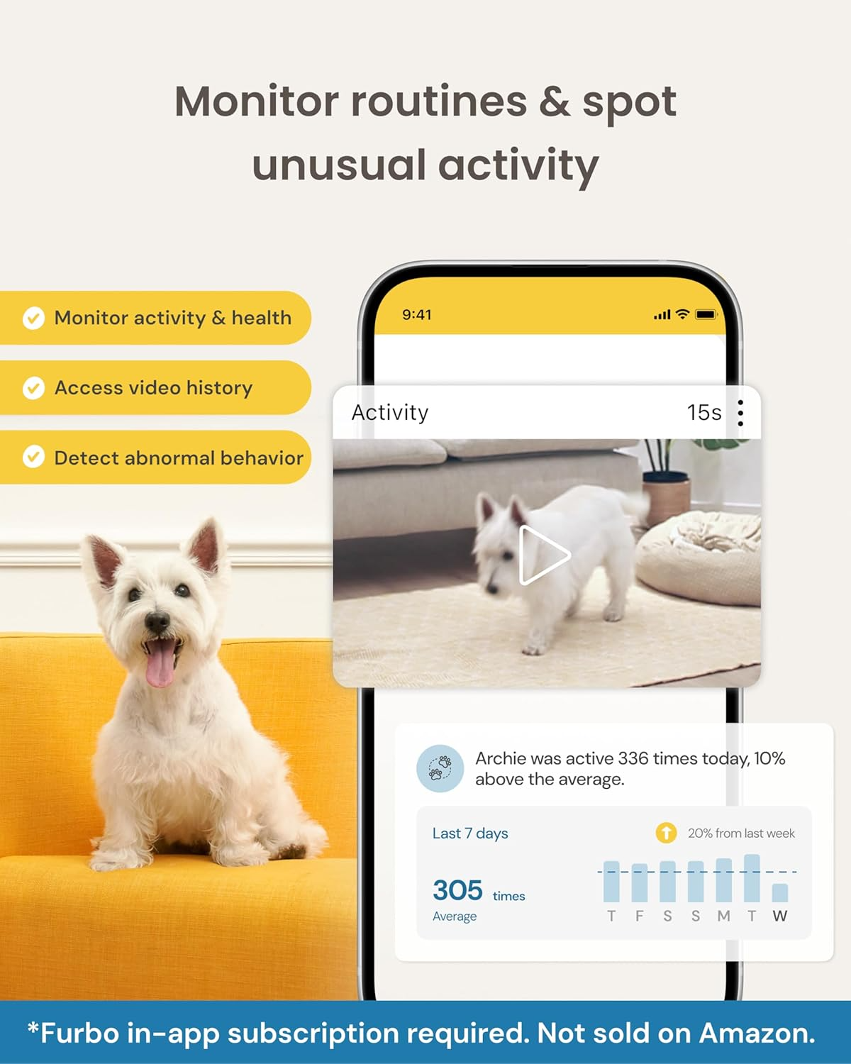 Furbo 360° Dog Camera: 1080p HD Video, Treat Tossing & AI Smart Alerts