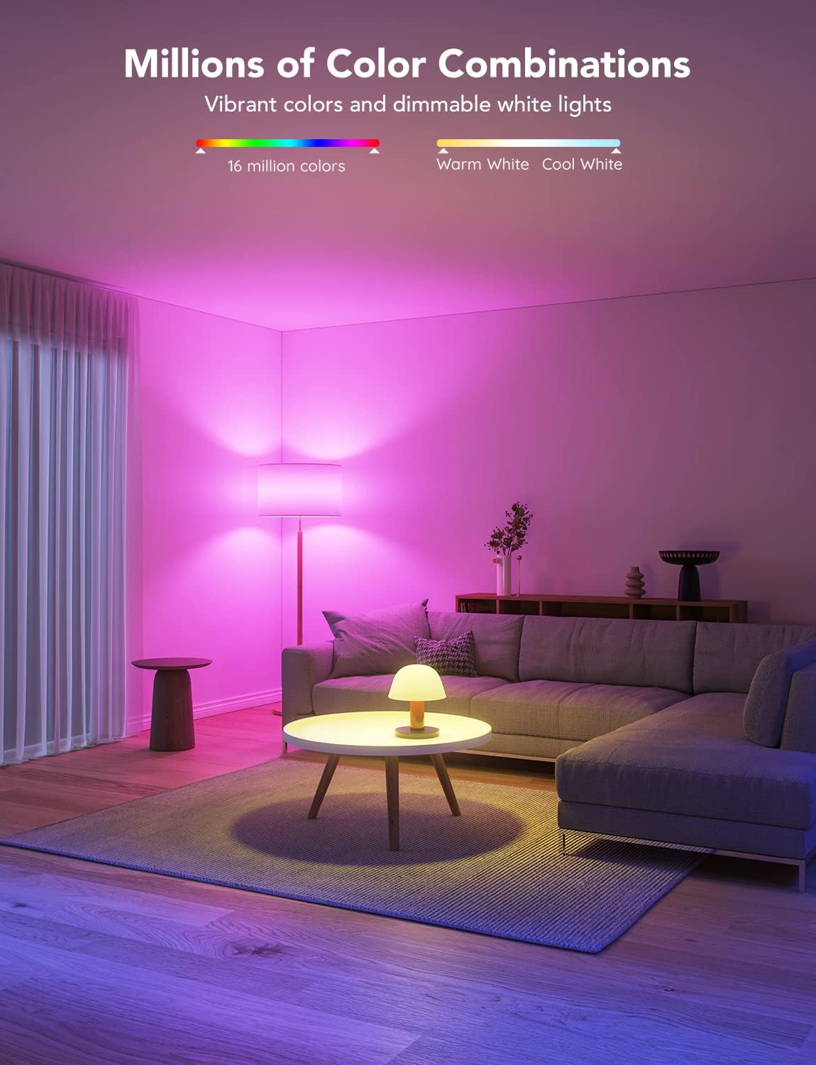 Govee Smart LED Light Bulbs (8-Pack): 1000LM 75W Equivalent WiFi & Bluetooth A19 RGBWW Bulbs
