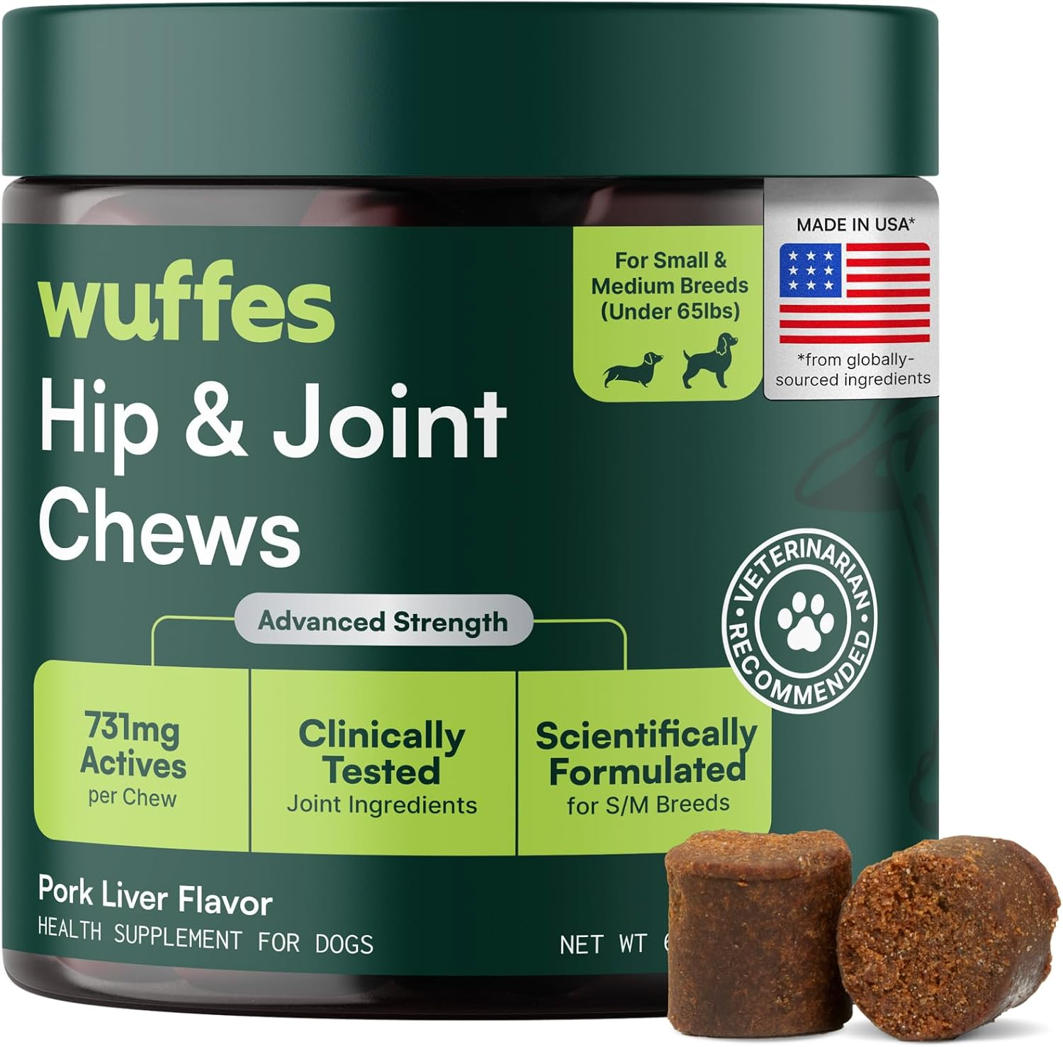 Wuffes Advanced Dog Hip and Joint Support: 60 Pork Flavored Soft Chews