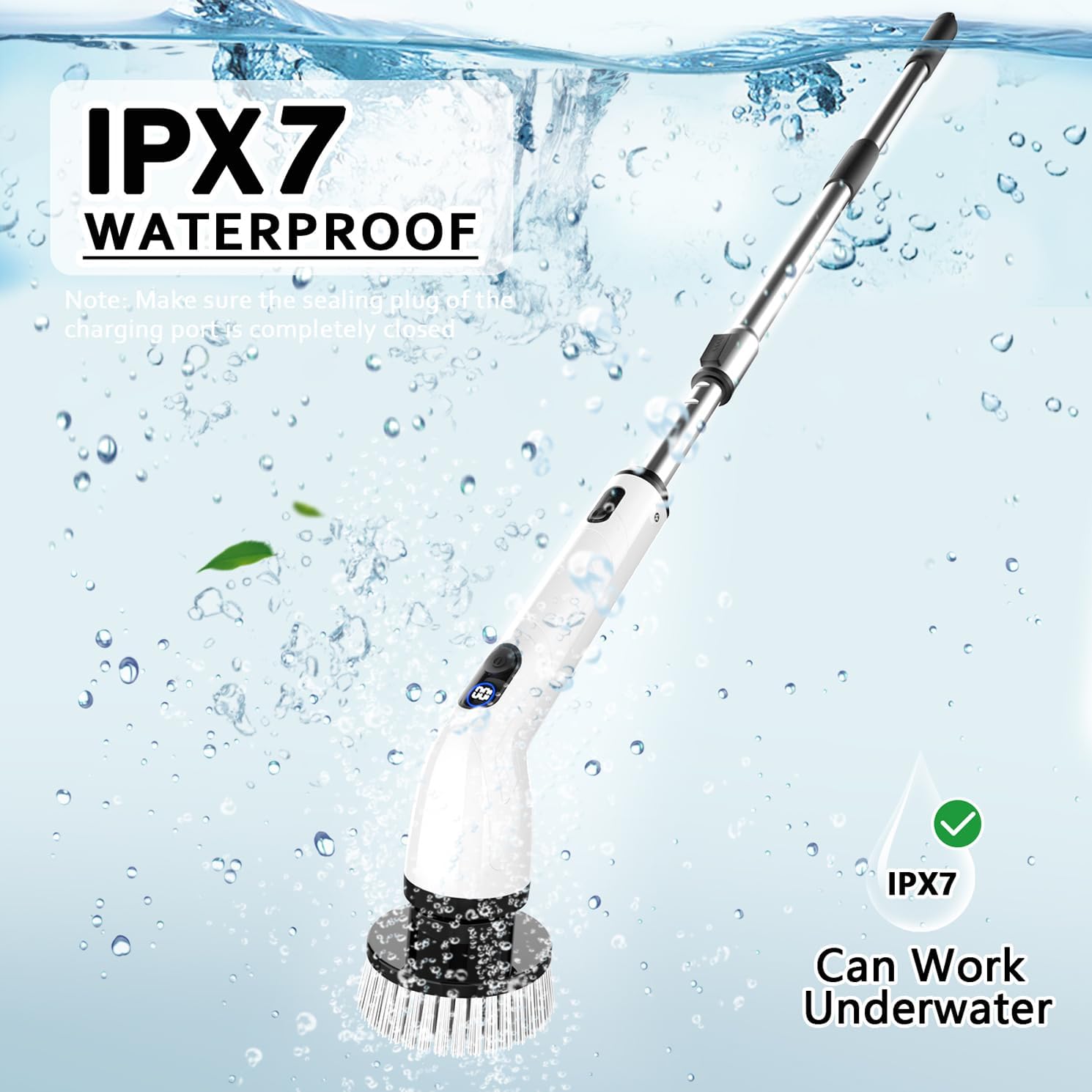 TUYU Electric Spin Scrubber: IPX7 Waterproof Cordless Bathroom & Shower Cleaner (Black)