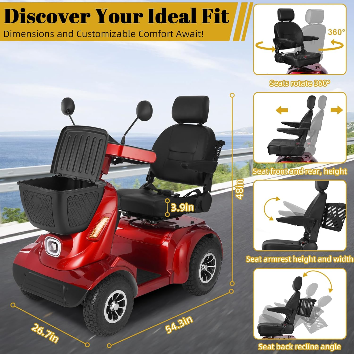 Ecomobi MS02 MAX All-Terrain Scooter: 1000W Heavy Duty Mobility (Red)