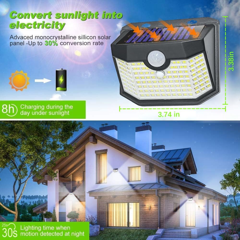 HMCITY 120 LED Outdoor Solar Motion Sensor Lights (6-Pack): IP65 Waterproof & 3 Lighting Modes (Daylight White)