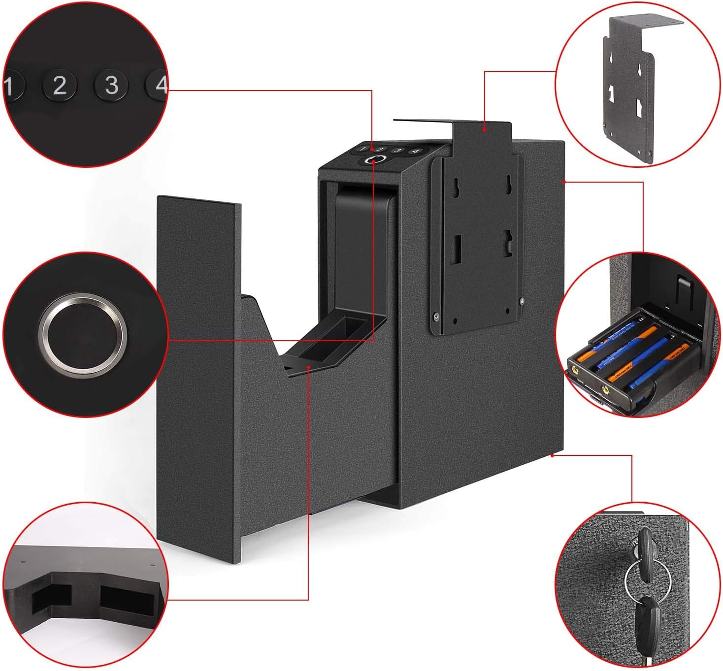 Biometric Slider Handgun Safe: Quick Access Fingerprint & PIN Gun Safe for Nightstand