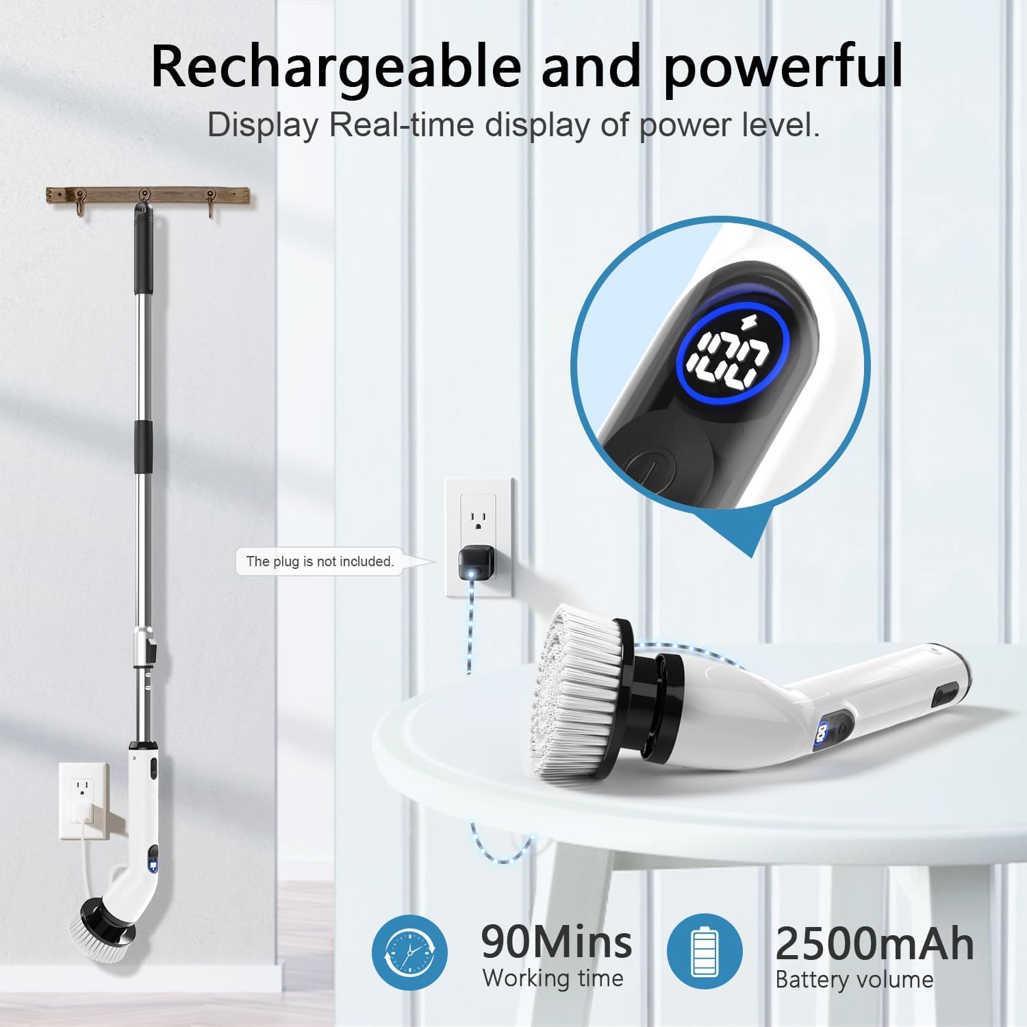 TUYU Electric Spin Scrubber: IPX7 Waterproof Cordless Bathroom & Shower Cleaner (Black)