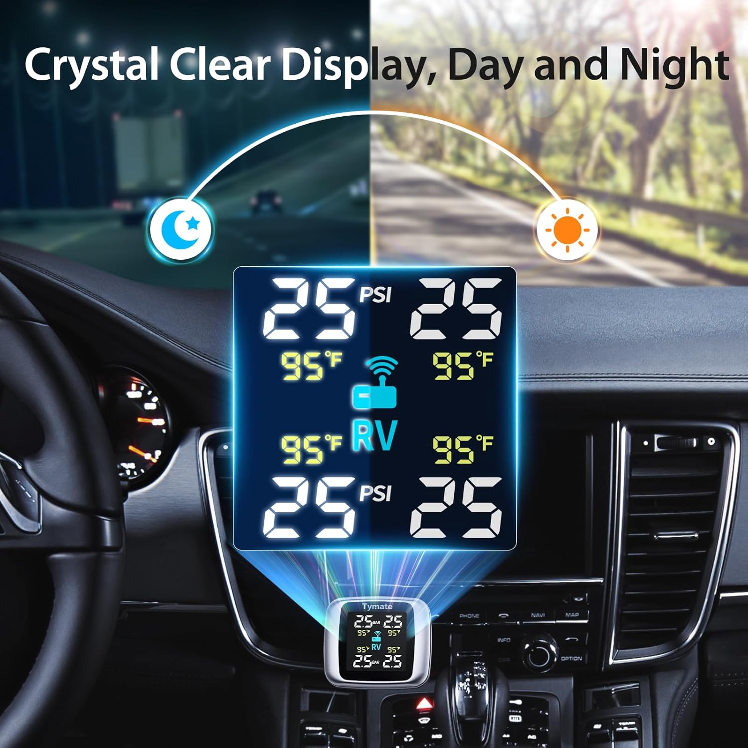 Tymate TM7 Tire Pressure Monitoring System: Wireless TPMS with 4 External Sensors (0-144 PSI)