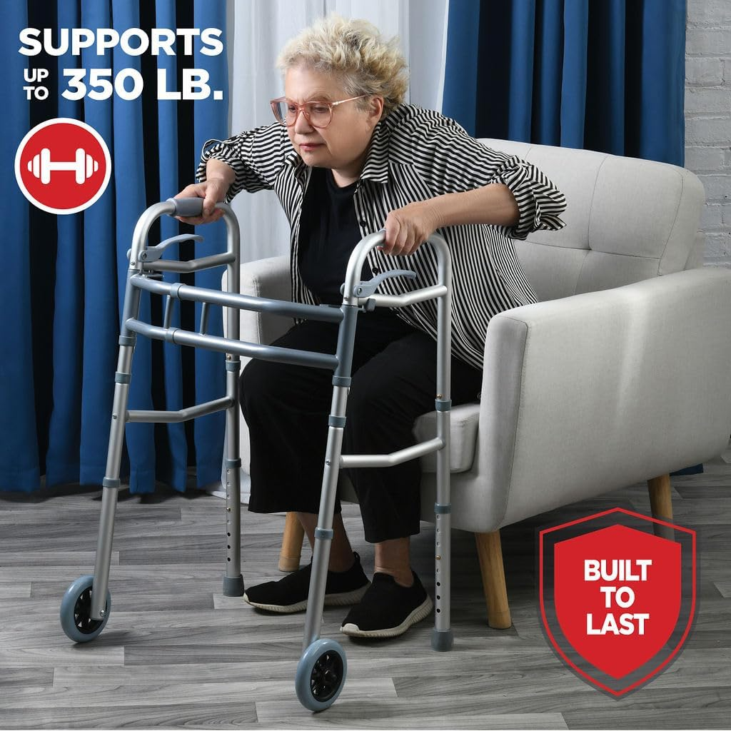 Medical King Folding Walker: Adjustable 2-Wheel Aluminum Mobility Aid