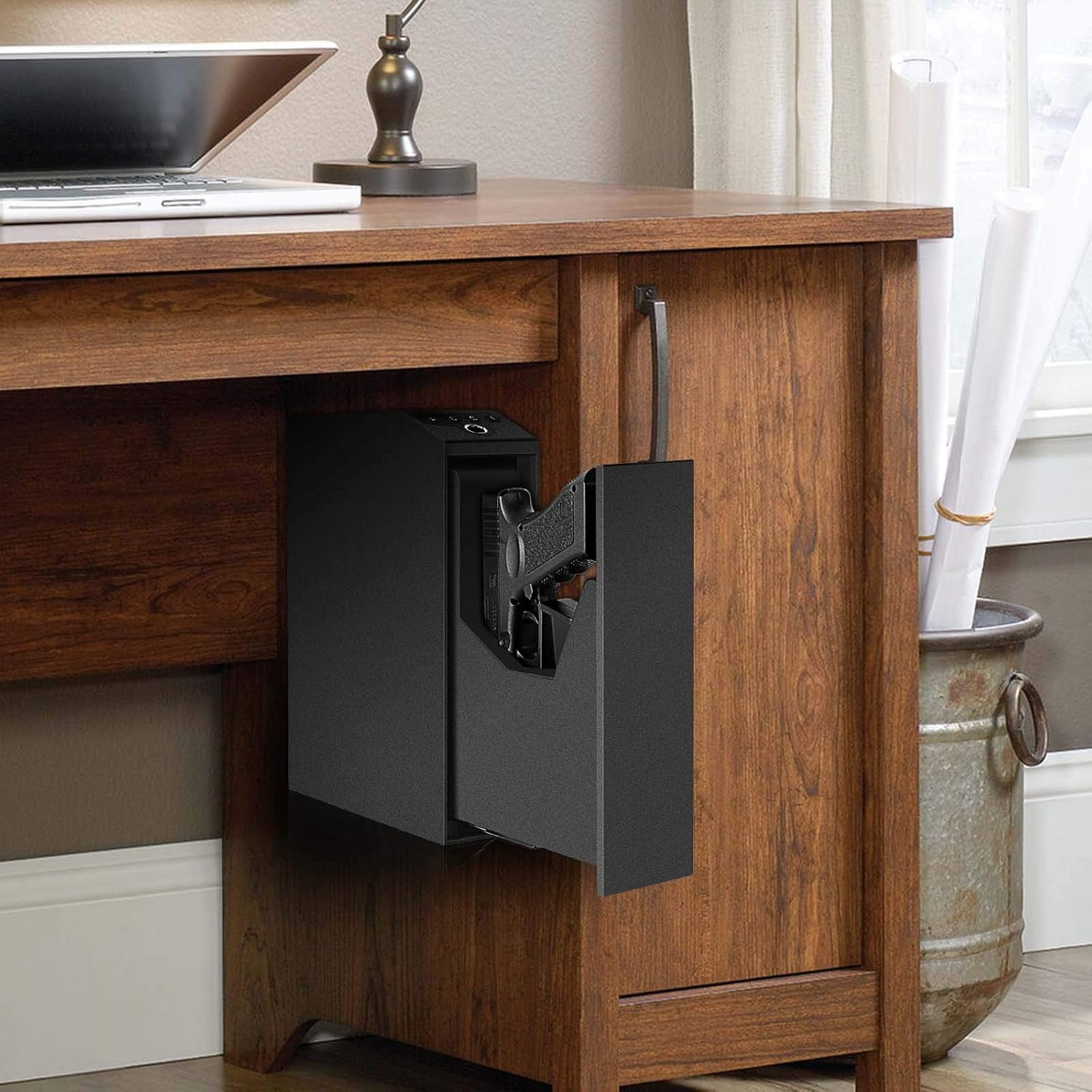 Biometric Slider Handgun Safe: Quick Access Fingerprint & PIN Gun Safe for Nightstand