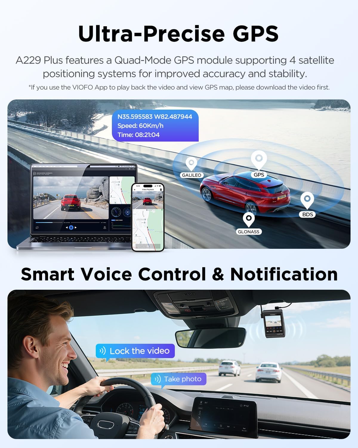 VIOFO A229 Plus Dual Dash Cam: 2K+2K QHD Front & Rear Sony STARVIS 2 Sensors