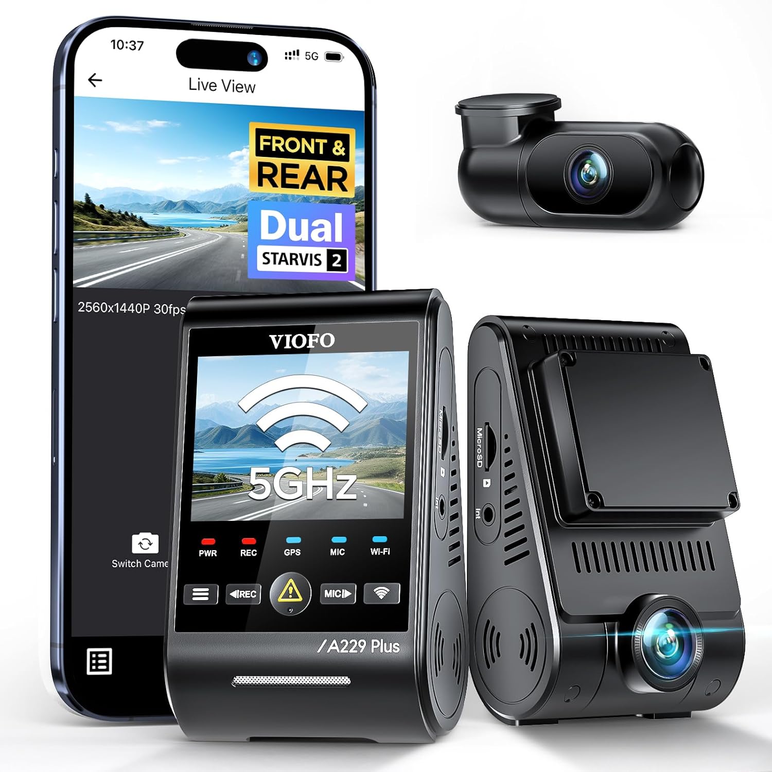 VIOFO A229 Plus Dual Dash Cam: 2K+2K QHD Front & Rear Sony STARVIS 2 Sensors
