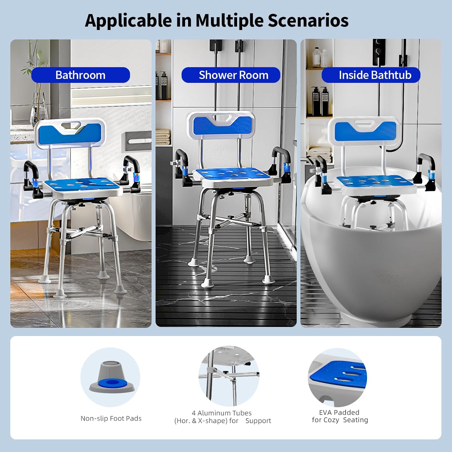 Drseats 360° Swivel Shower Chair: 550lbs Heavy Duty Bariatric Bath Seat with Padded Arms & Back