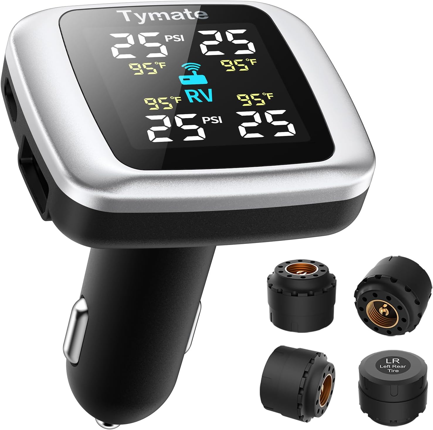 Tymate TM7 Tire Pressure Monitoring System: Wireless TPMS with 4 External Sensors (0-144 PSI)