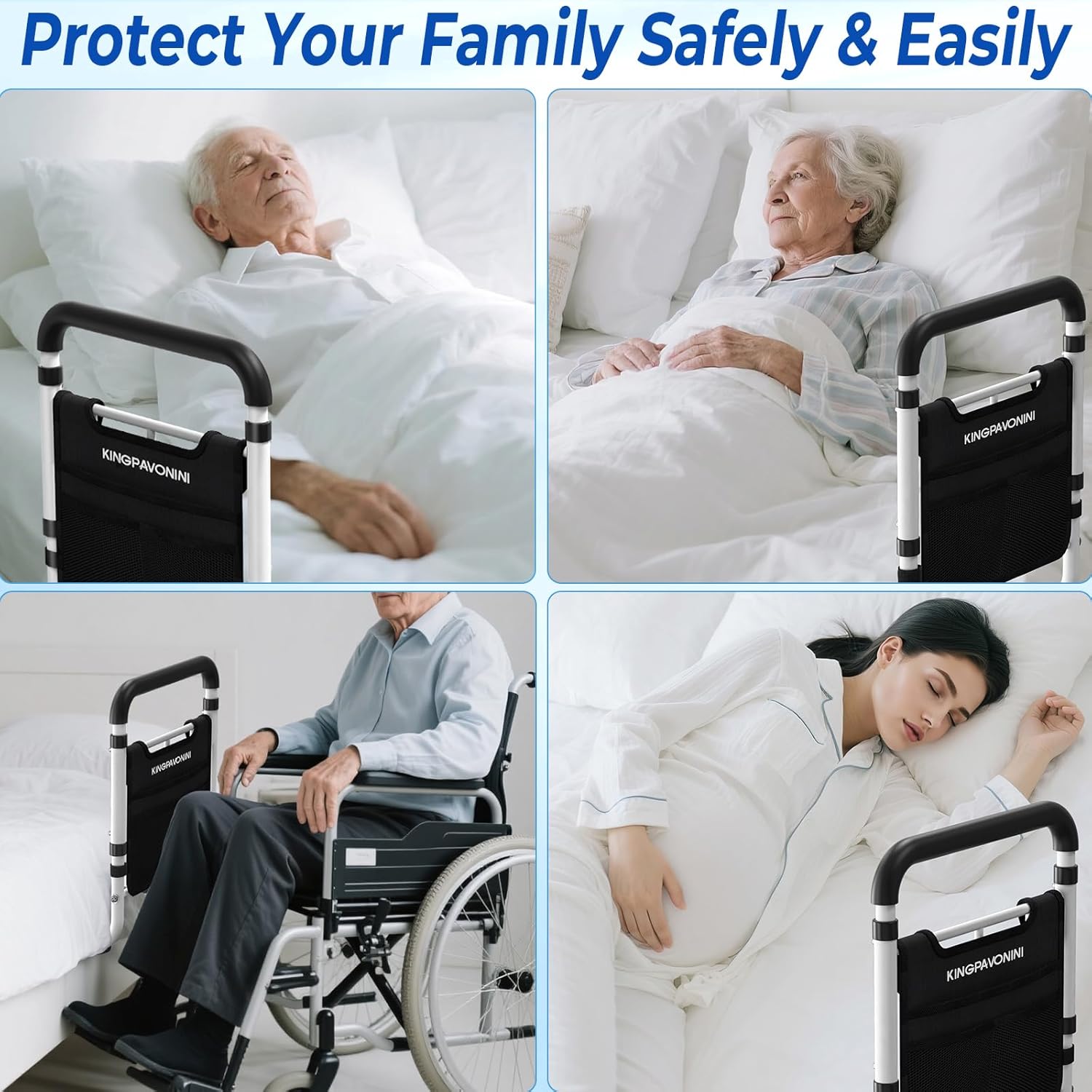 KingPavonini 2026 Upgrade Bed Rail for Seniors: ASTM Compliant, 400 lbs Load (White)